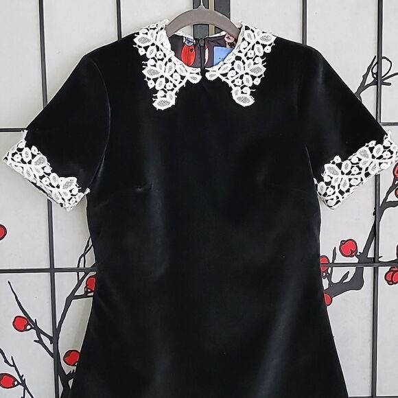 Macgraw OPIUM Velvet Silk Lined, Lace Sleeved Mini Dress - Picture 4 of 15